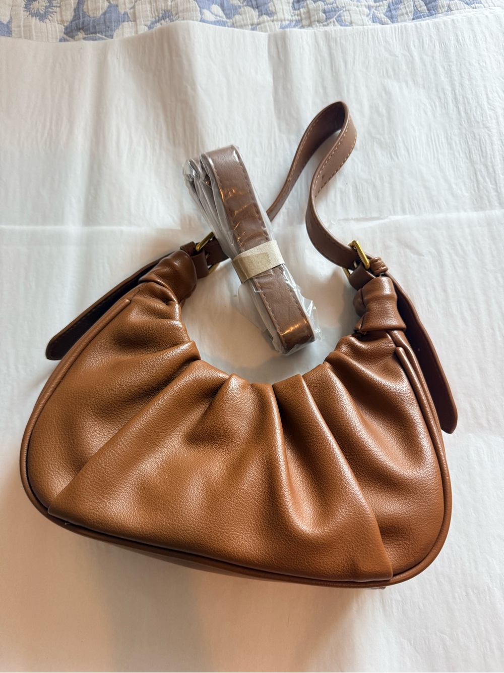 Cognac Brown Ruched Shoulder Bag